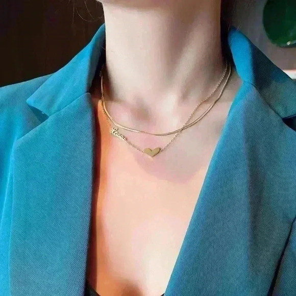 Double Layered Gold Plated Heart Necklace - Picture 4 of 6